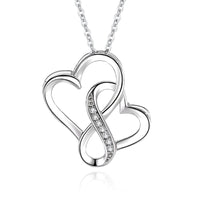 Silver Lettering Double Heart Necklace