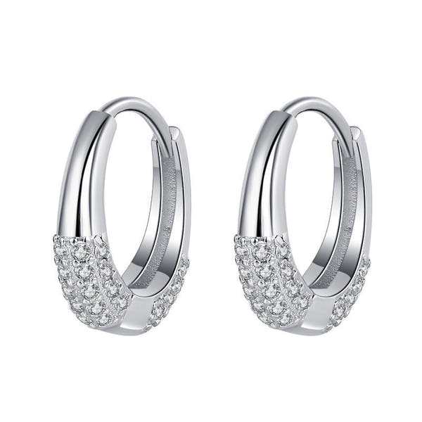 Sterling Silver S925 French Oval Minimal Design Diamond Set Zircon Earrings null