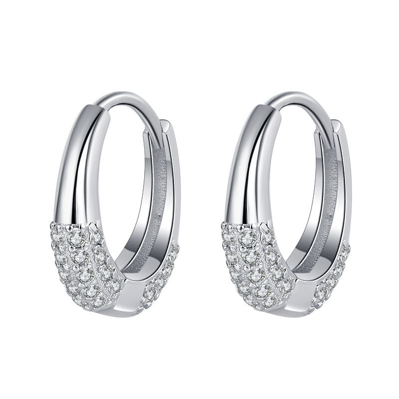 Sterling Silver S925 French Oval Minimal Design Diamond Set Zircon Earrings null