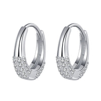 Sterling Silver S925 French Oval Minimal Design Diamond Set Zircon Earrings null
