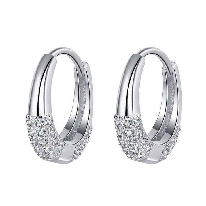 Sterling Silver S925 French Oval Minimal Design Diamond Set Zircon Earrings null