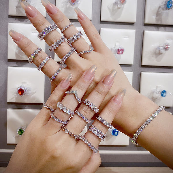 Silver Zircon Row Diamond Ring