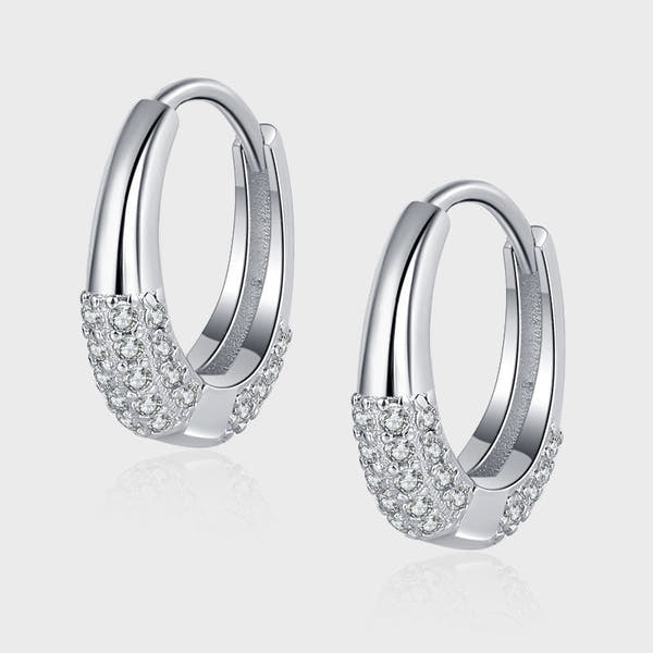 Sterling Silver S925 French Oval Minimal Design Diamond Set Zircon Earrings null