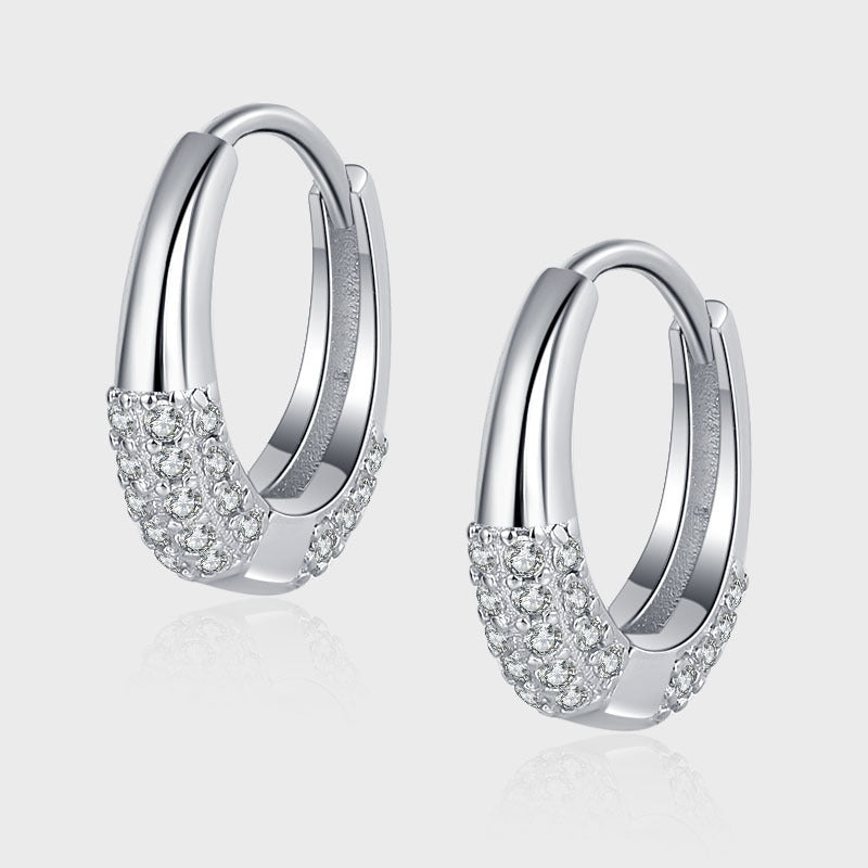 Sterling Silver S925 French Oval Minimal Design Diamond Set Zircon Earrings null