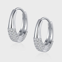 Sterling Silver S925 French Oval Minimal Design Diamond Set Zircon Earrings null