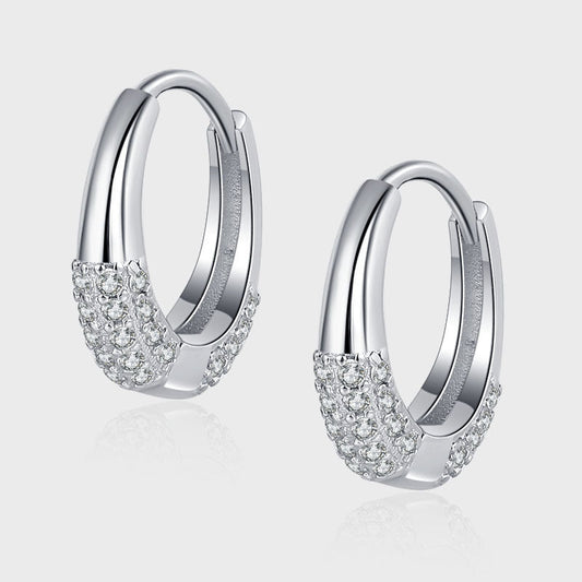 Sterling Silver S925 French Oval Minimal Design Diamond Set Zircon Earrings null