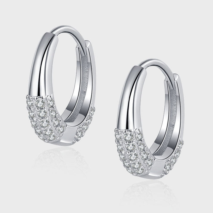 Sterling Silver S925 French Oval Minimal Design Diamond Set Zircon Earrings null