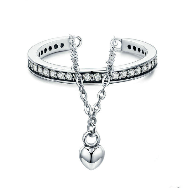 Silver Heart Ring Ladies Diamonds