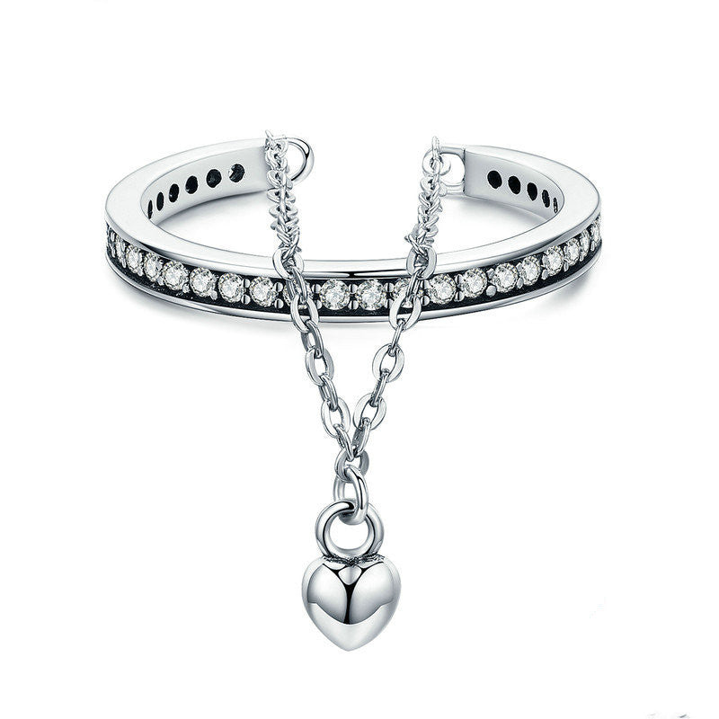Silver Heart Ring Ladies Diamonds