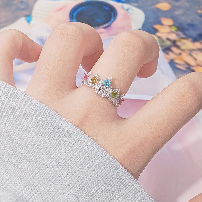 Silver Crown Rainbow Tourmaline Ring