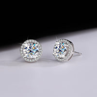S925 Sterling Silver Genuine Goods Moissanite Round Bag Stud Earrings Simple Graceful null