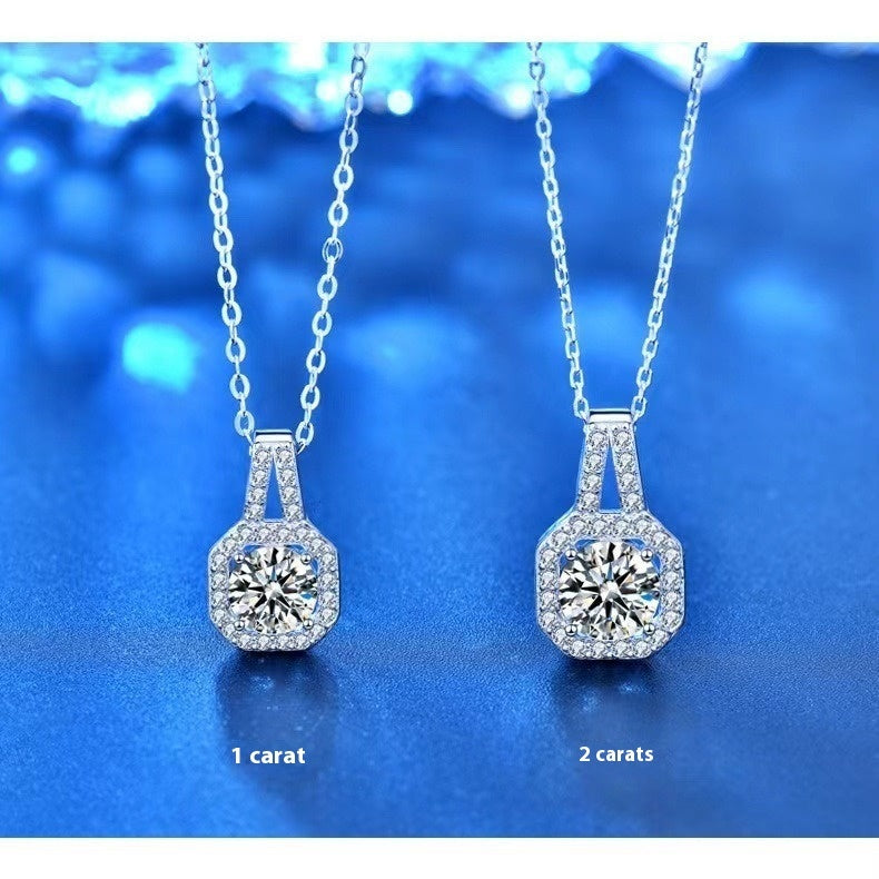 Moissanite Silver Necklace For Women All-match Niche High Sense