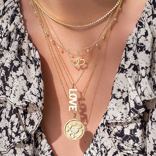 Silver Women's Doppel Herz Necklace