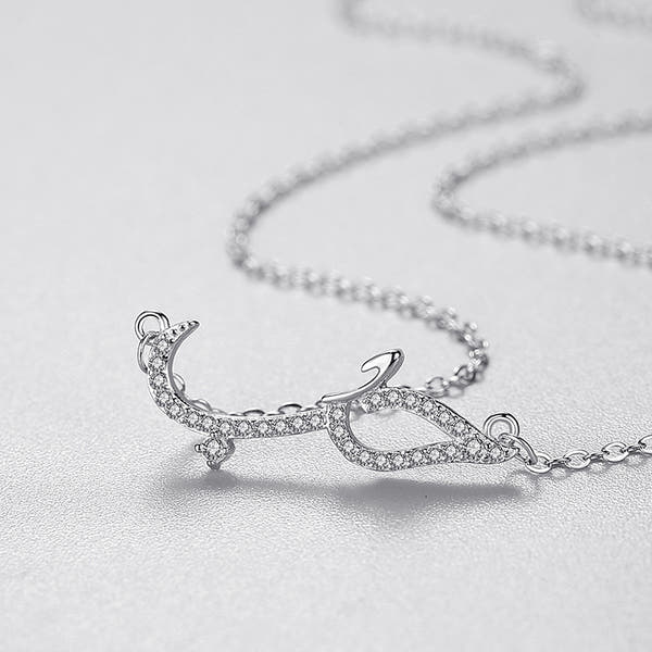 Silver Full Diamond Pendant Necklace،Love Phrase in Arabic