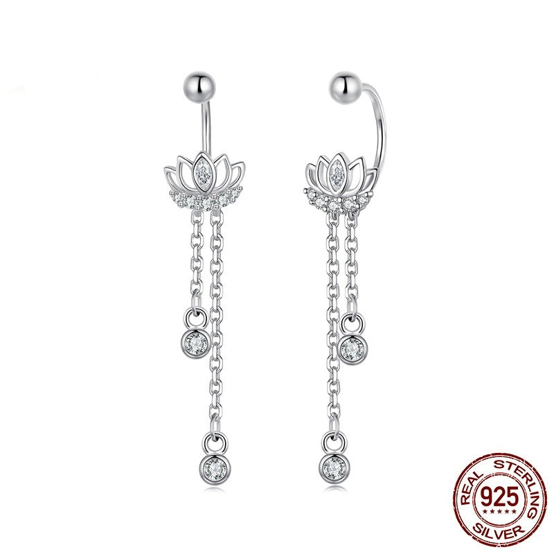 Silver Tassel Lotus Ear Studs