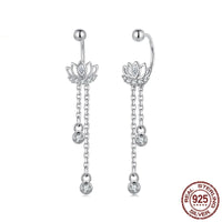 Silver Tassel Lotus Ear Studs