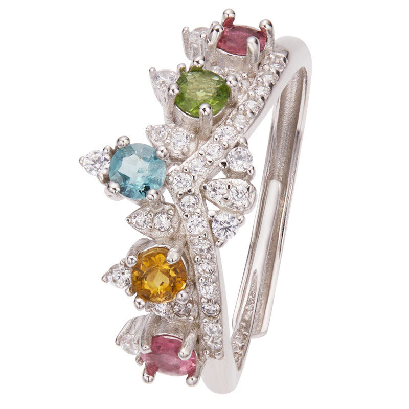 Silver Crown Rainbow Tourmaline Ring
