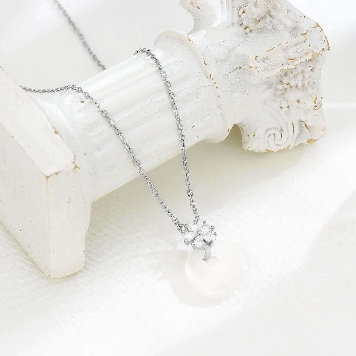 Silver Chalcedony Peace Buckle Necklace