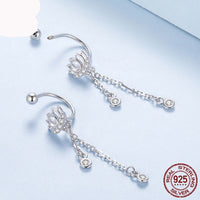 Silver Tassel Lotus Ear Studs