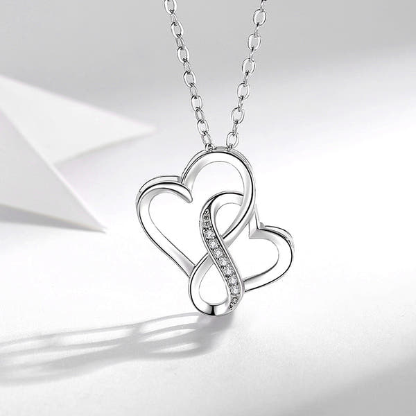 Silver Lettering Double Heart Necklace