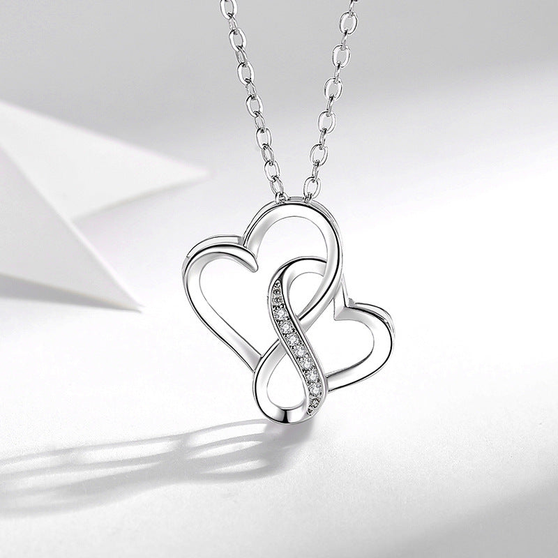 Silver Lettering Double Heart Necklace