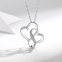 Silver Lettering Double Heart Necklace