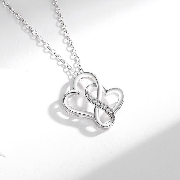 Silver Lettering Double Heart Necklace
