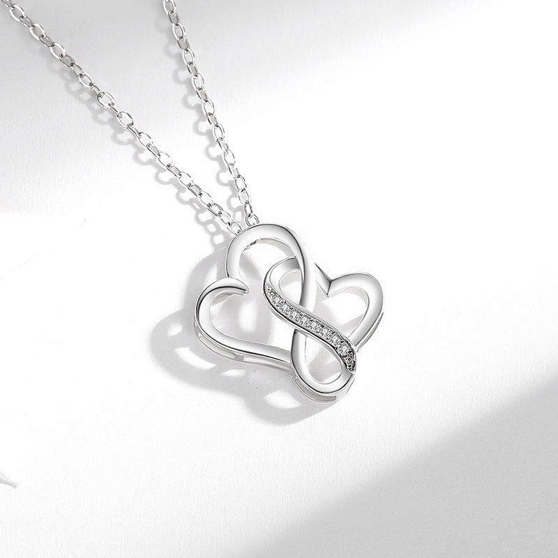 Silver Lettering Double Heart Necklace