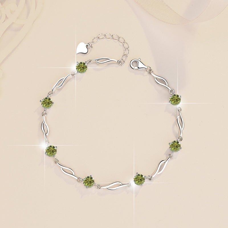 Colorful Moissanite  Silver Bracelet