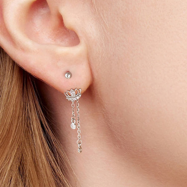 Silver Tassel Lotus Ear Studs