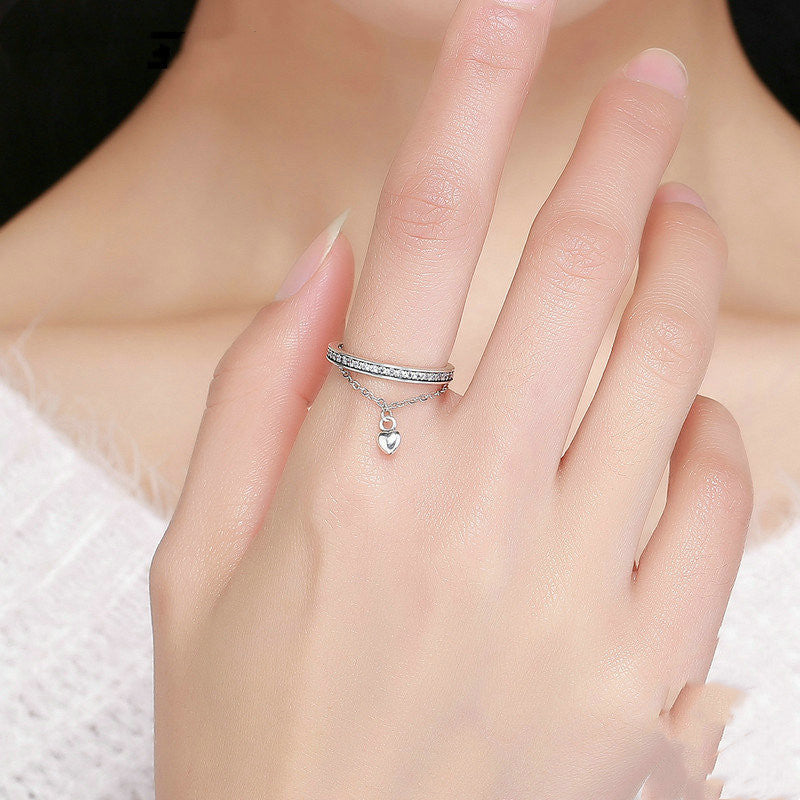 Silver Heart Ring Ladies Diamonds