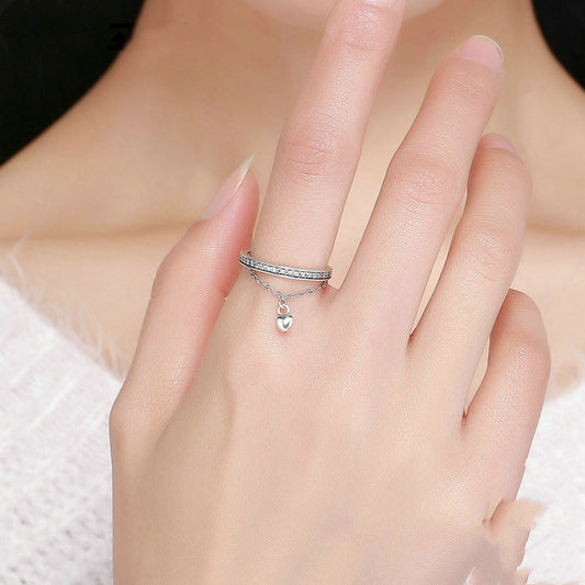 Silver Heart Ring Ladies Diamonds