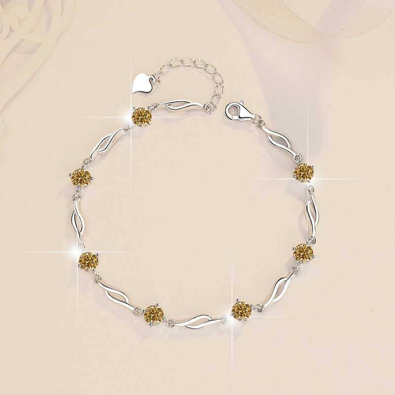 Colorful Moissanite  Silver Bracelet