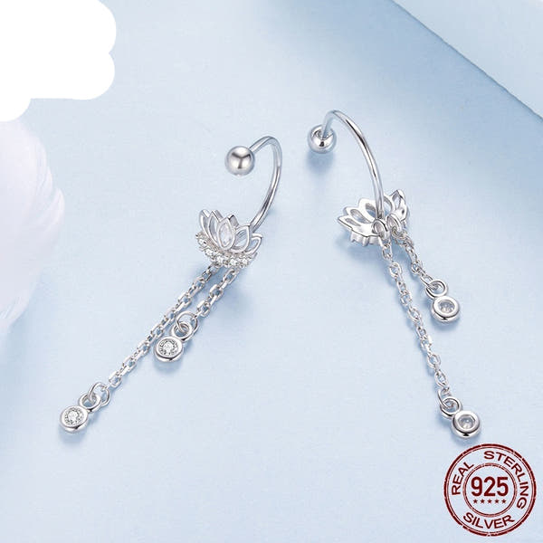 Silver Tassel Lotus Ear Studs