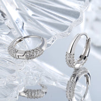 Sterling Silver S925 French Oval Minimal Design Diamond Set Zircon Earrings null