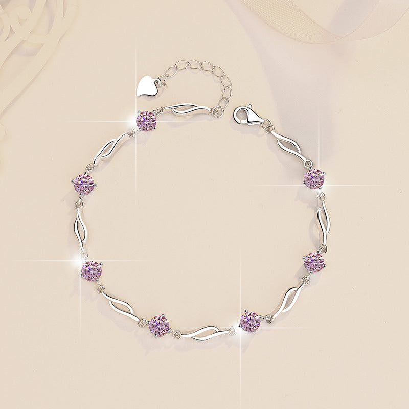 Colorful Moissanite  Silver Bracelet