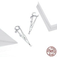 Silver Star Moon Tassel Earrings