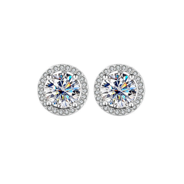 S925 Sterling Silver Genuine Goods Moissanite Round Bag Stud Earrings Simple Graceful null
