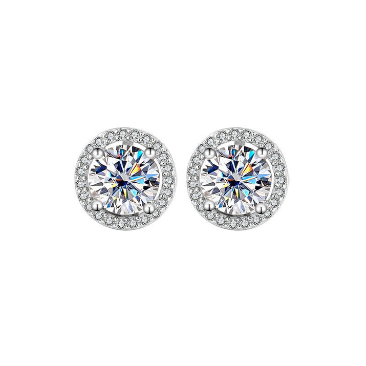 S925 Sterling Silver Genuine Goods Moissanite Round Bag Stud Earrings Simple Graceful null