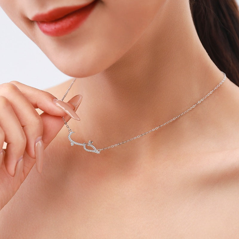 Silver Full Diamond Pendant Necklace،Love Phrase in Arabic