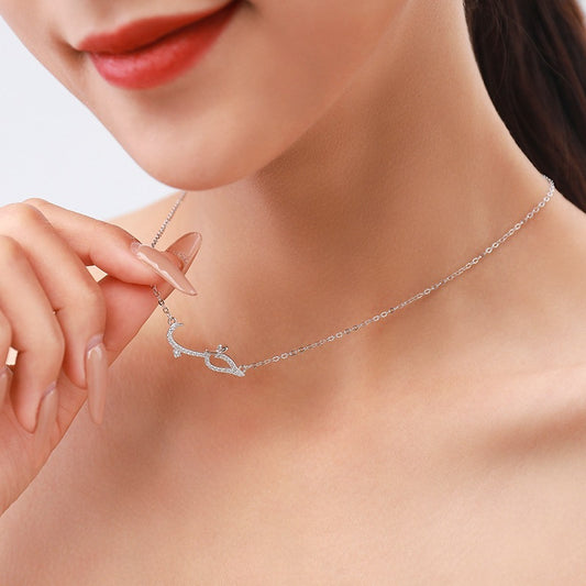 Silver Full Diamond Pendant Necklace،Love Phrase in Arabic