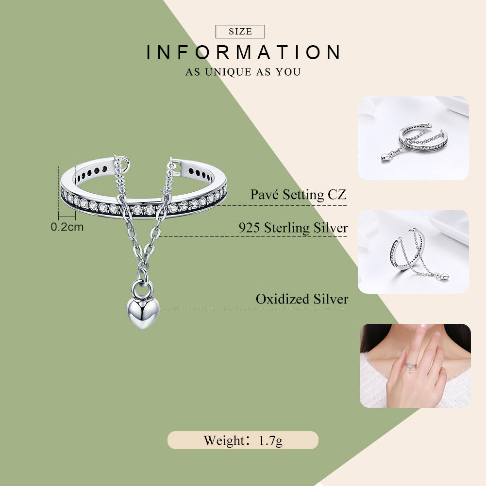 Silver Heart Ring Ladies Diamonds