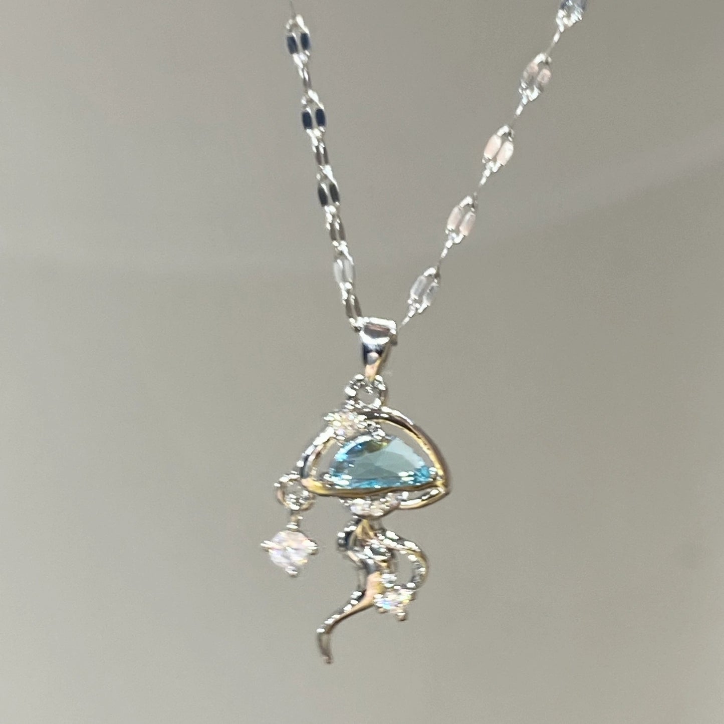 Silver Blue Jellyfish Necklace