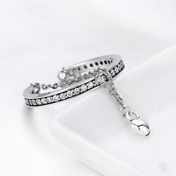 Silver Heart Ring Ladies Diamonds