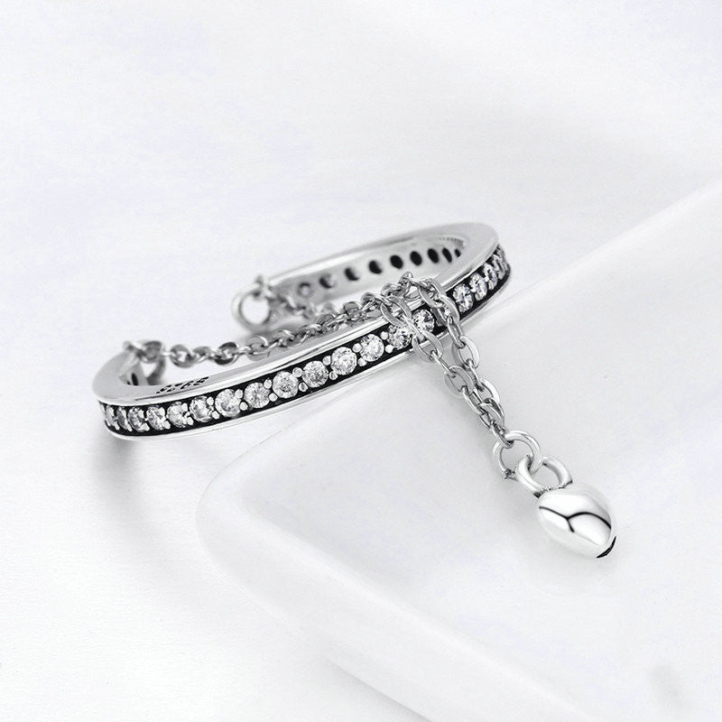 Silver Heart Ring Ladies Diamonds