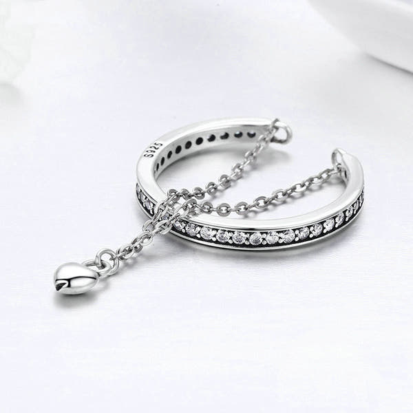 Silver Heart Ring Ladies Diamonds