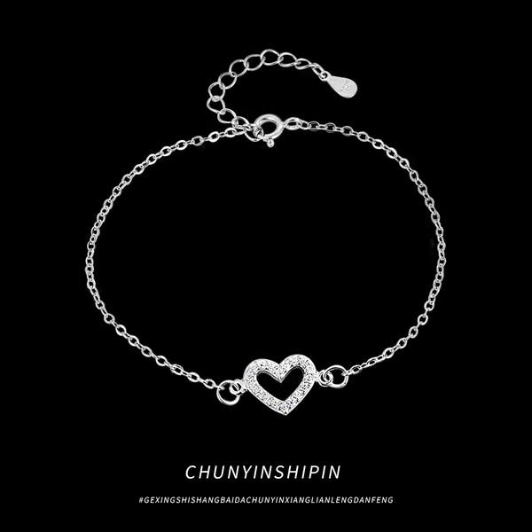 Silver Diamond Love Anklet