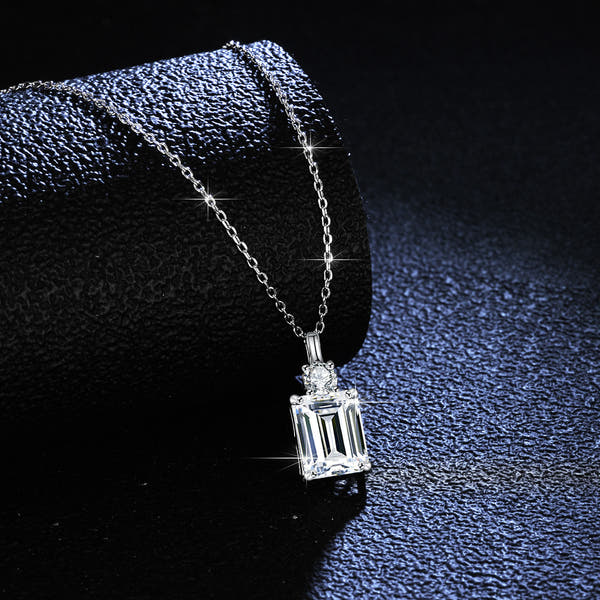 Emerald Diamond Square  Silver Necklace