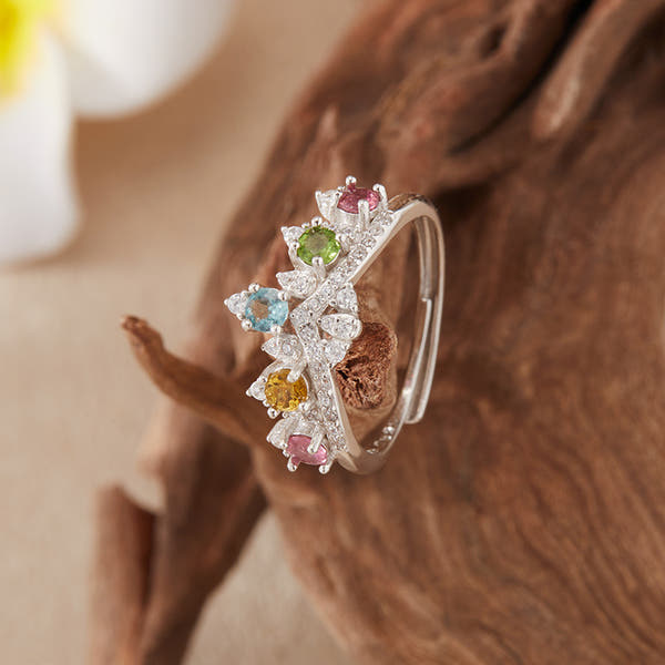 Silver Crown Rainbow Tourmaline Ring