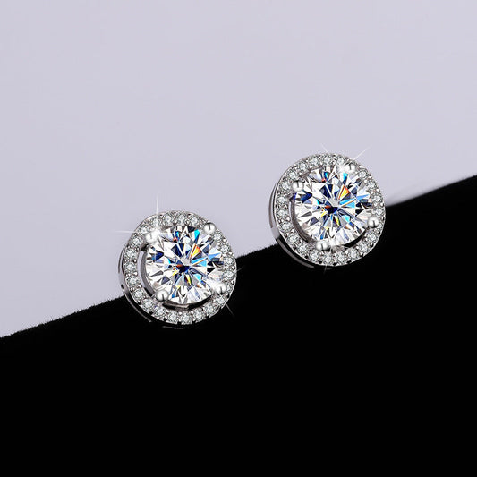 S925 Sterling Silver Genuine Goods Moissanite Round Bag Stud Earrings Simple Graceful null